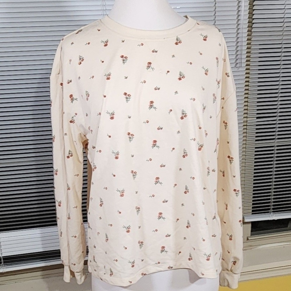 C&C California Cream Floral Print Long Sleeve Sweatshirt SIZE M